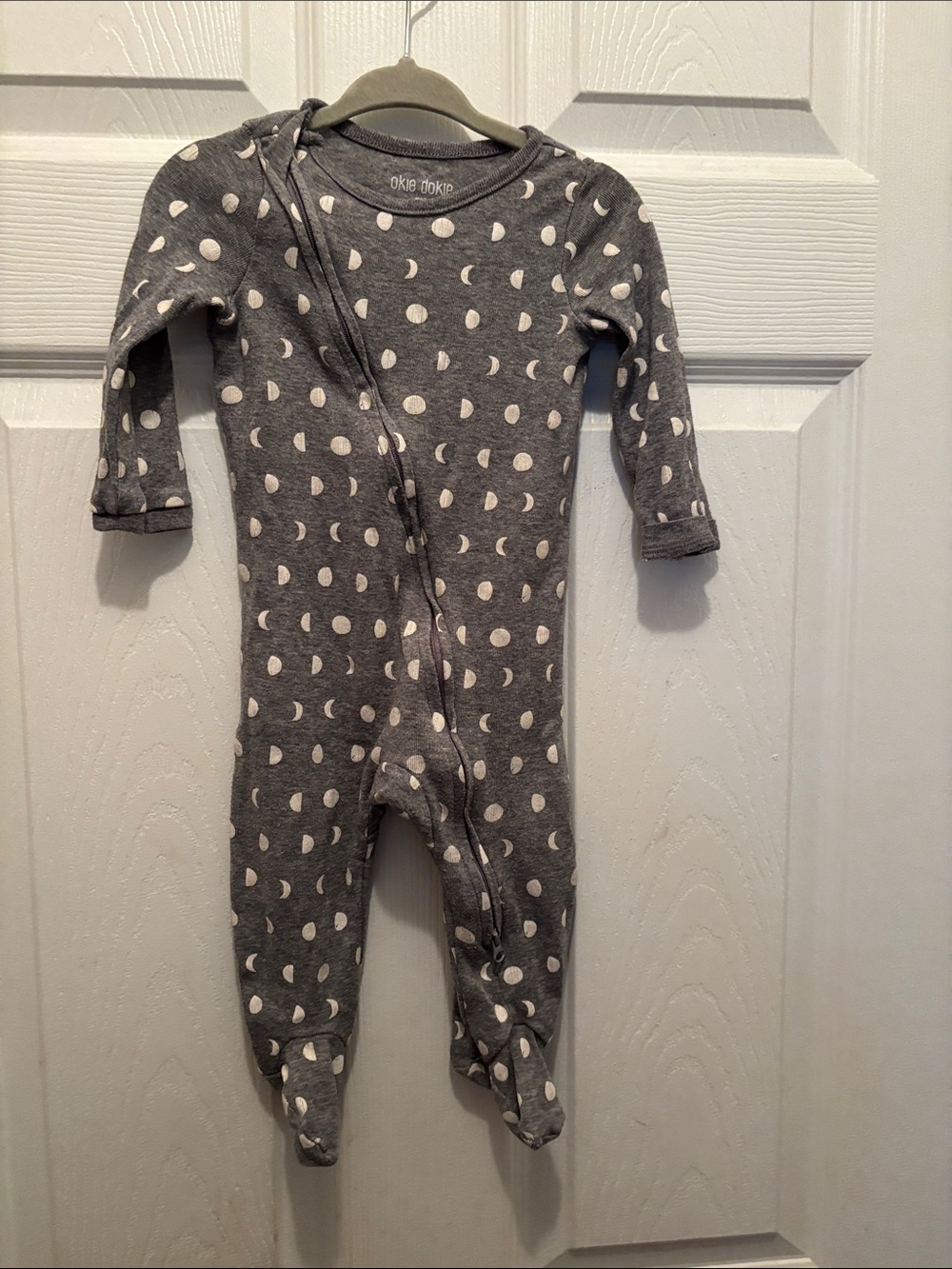 okie dokie Gray Moon & Dot Footed One-Piece